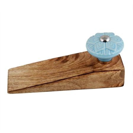 2 Pieces Blue Wheel Flower Ceramic Wooden Door Stopper